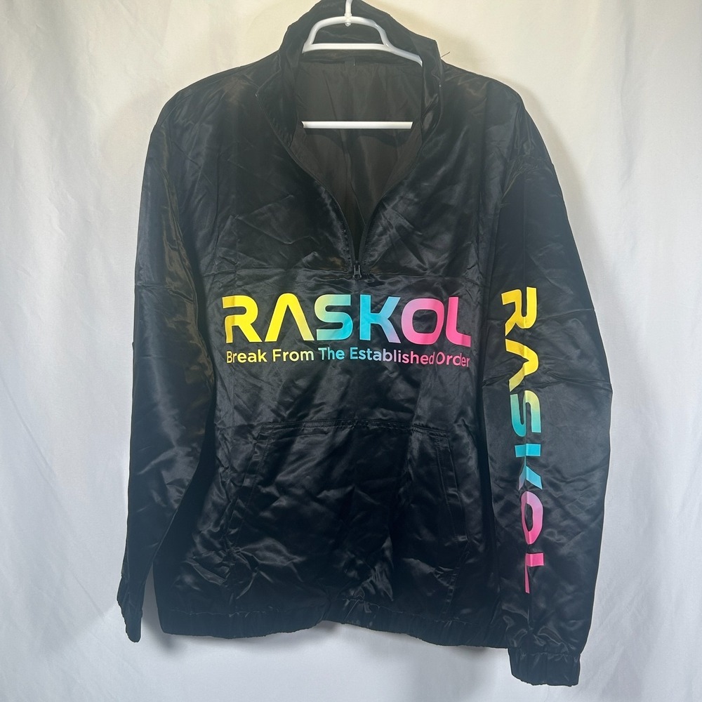 Raskol Apparel Windbreaker Size Large Black Limited Edition Rainbow Zipper